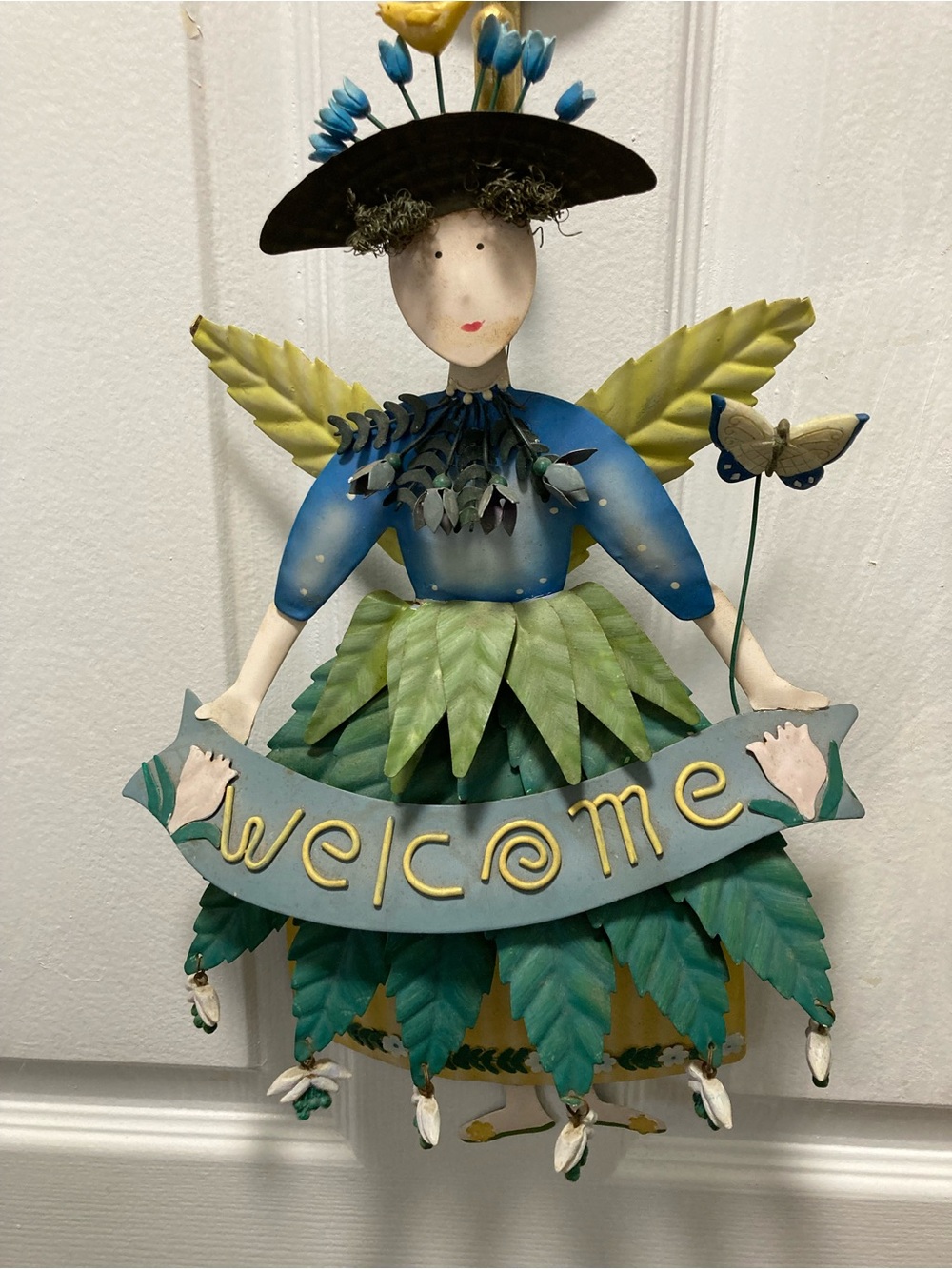 Handcrafted Green & Blue 'Welcome' Fairy Door Hanger